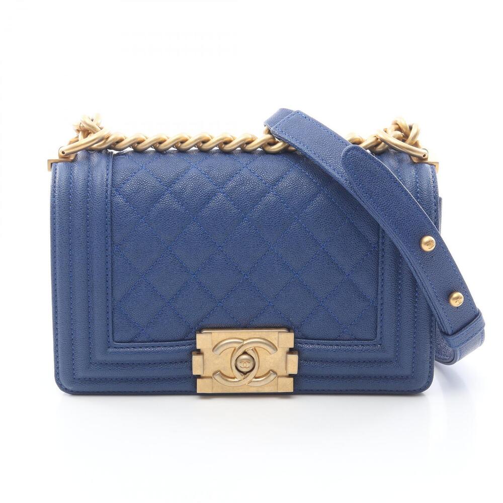 Chanel Boy Shoulder Bag Caviar Leather Grained Calfskin Blue
